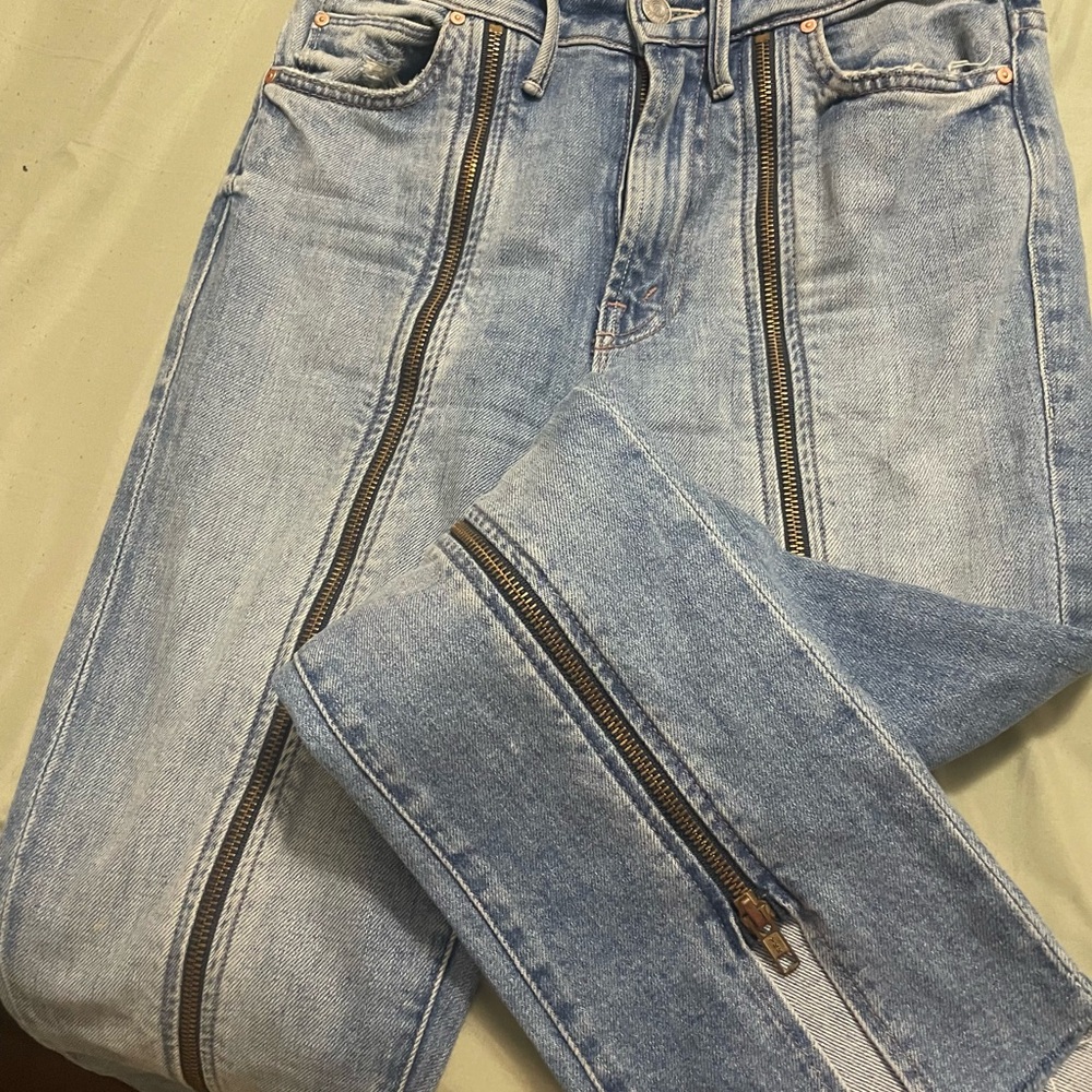 Mother brand high waist Rascal zip step fray 24